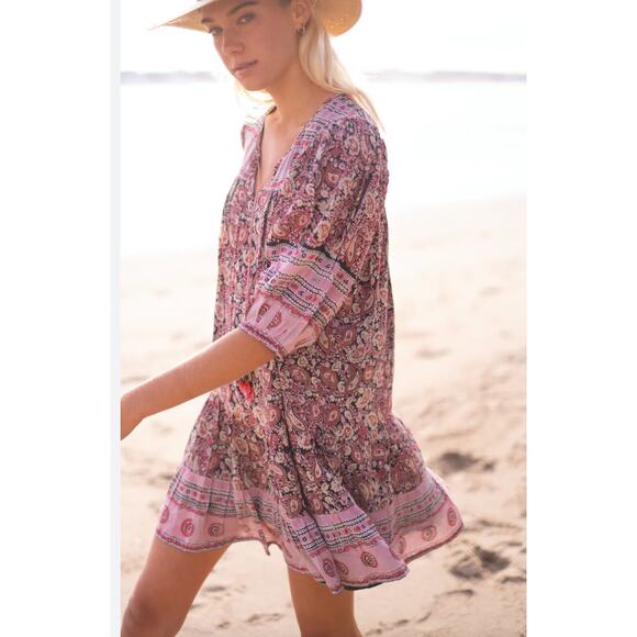 BELL by Alicia Bell Amelia Pink Paisley Floral Silk Cotton Mini Dress Size Small - Picture 1 of 10